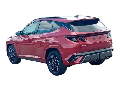 CZERWONY SUV HYUNDAI TUCSON z 2025 r., HYBRYDA/BENZYNA, skrzynia biegów AUTOMATYCZNA 215KM, zdjęcie 3 z 8