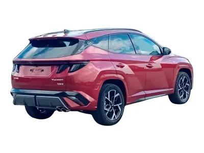 CZERWONY SUV HYUNDAI TUCSON z 2025 r., HYBRYDA/BENZYNA, skrzynia biegów AUTOMATYCZNA 215KM, zdjęcie 4 z 8