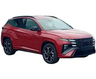 CZERWONY SUV HYUNDAI TUCSON z 2025 r., HYBRYDA/BENZYNA, skrzynia biegów AUTOMATYCZNA 215KM, zdjęcie główne