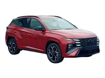 CZERWONY SUV HYUNDAI TUCSON z 2025 r., HYBRYDA/BENZYNA, skrzynia biegów AUTOMATYCZNA 215KM, zdjęcie główne