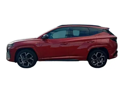CZERWONY SUV HYUNDAI TUCSON z 2025 r., HYBRYDA/BENZYNA, skrzynia biegów AUTOMATYCZNA 215KM, zdjęcie 7 z 8